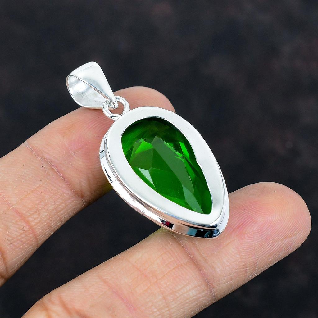 Faceted Green Amethyst Pendant 925 Sterling Silver Pendant Handmade Statement Pendant Gemstone Pendant Latest Design Jewelry Gifts for Women