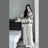 Women's Spring Academy-Style Knit Sweater & Wide-Leg Pants Two-Piece Set