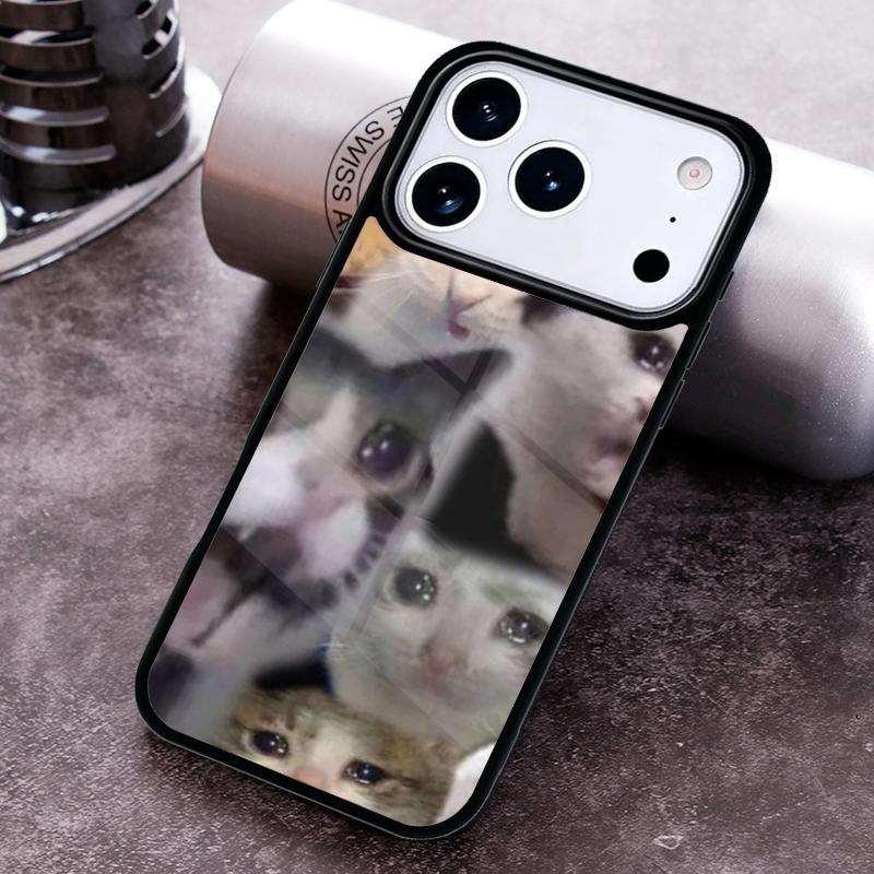 Crying Cat Meme Phone Case For iPhone 17 16 15 14 13 12 11 Pro Max Plus 17Air Soft Silicone Cover