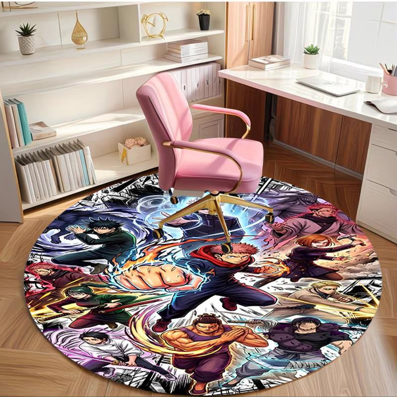 Jujutsu Kaisen Print Round Rug, Washable Floor Carpet, For Entryway Dorm Laundry Room Office Study, Home Decor Birthday Christmas Gift
