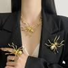 Exaggerated Rhinestone Metal Giant Spider Pendant Necklace Women's 2025 New Vintage Choker Ring Brooch Punk Party Jewelry Access