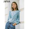 Zaprha 2025 Autumn New Sweet Style Laminated Hollow Embroidered Round Neck Long Sleeve Shirts Top 8741231