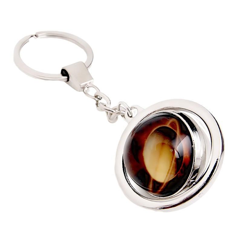 Rotating Saturn & Planets Crystal Keychain with Luminous Sun & Moon