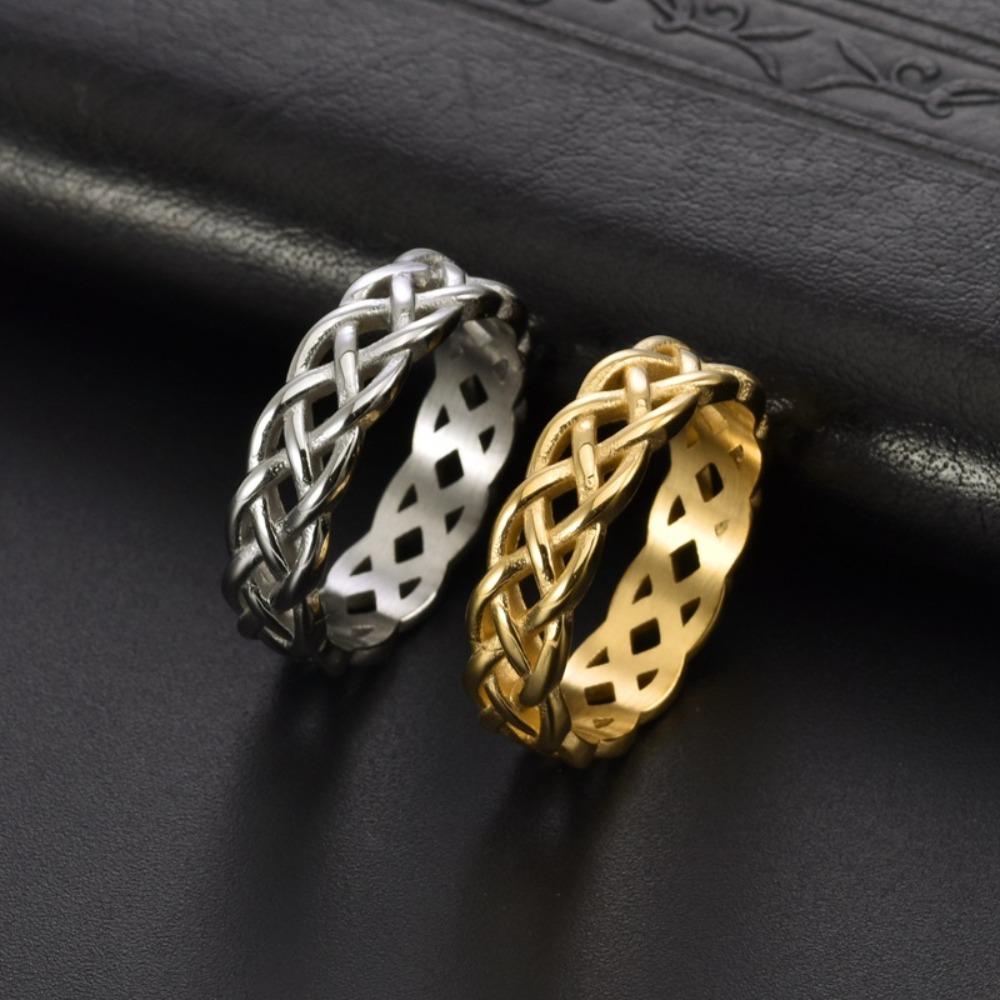 18K Gold Plated Braided Cross Hollow Titanium Steel Couple Rings Unisex Fashion Jewelry