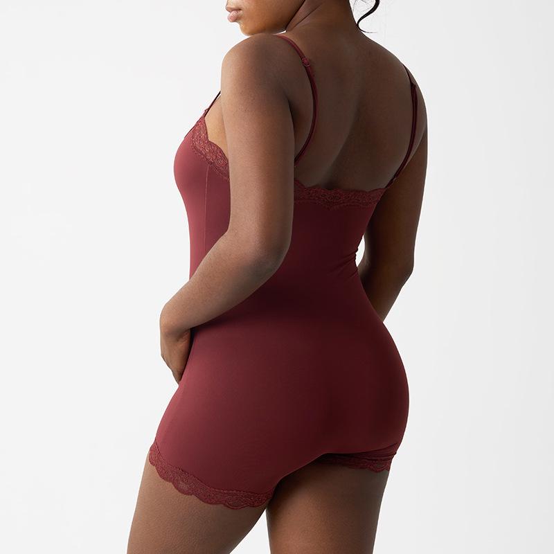 European & American Sexy Lace Slim Jumpsuit with Adjustable Straps, Breathable Nude Boxer Crotch, and Hip-Lifting Design