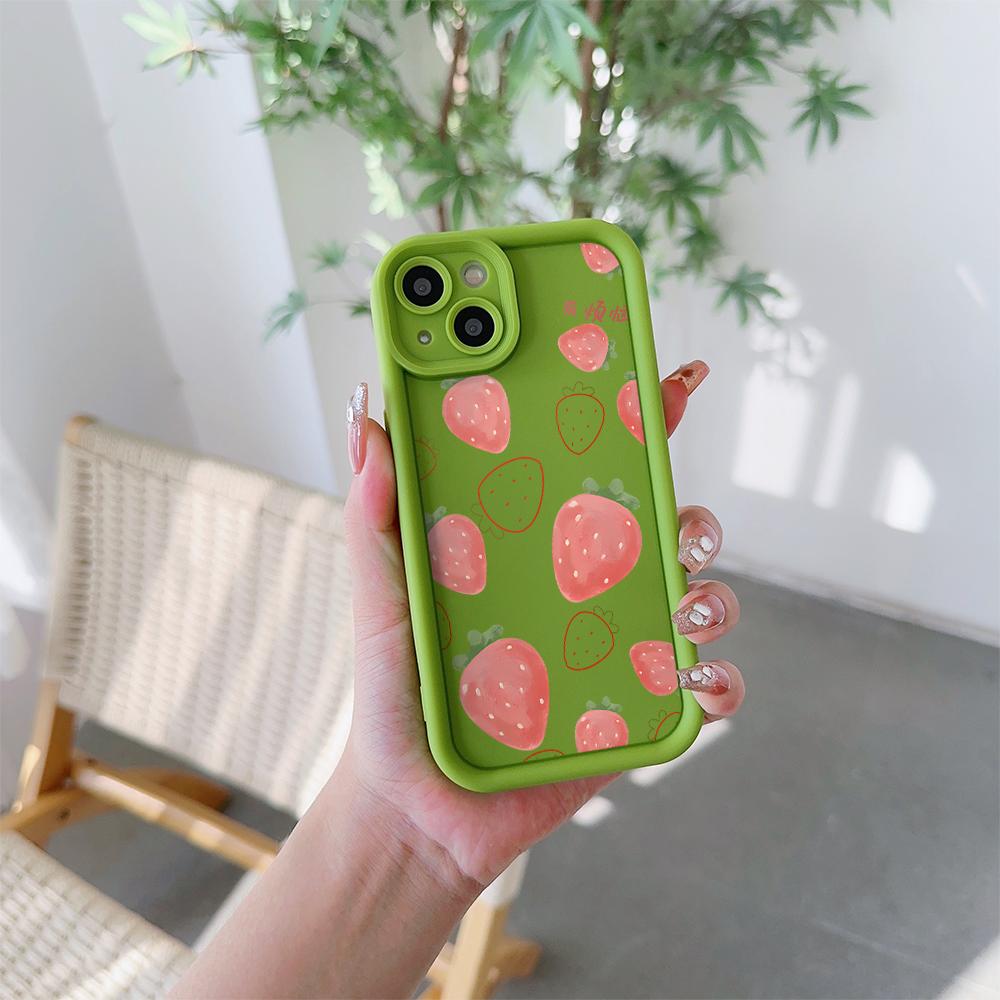 Fresh Strawberries Pattern Soft TPU Phone Case for iPhone 17 Air 16 15 14 Pro Max Plus 13 12 Mini 8 7 X Xs Back Cover