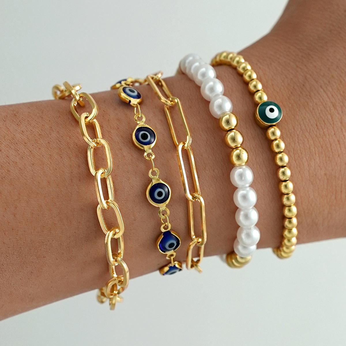 5PCS Turkish Evil Eye Beaded Bracelets For Women Fashion Blue Green Eye Gold Color Bracelets Set New Good Luck Jewelry Gift 2026