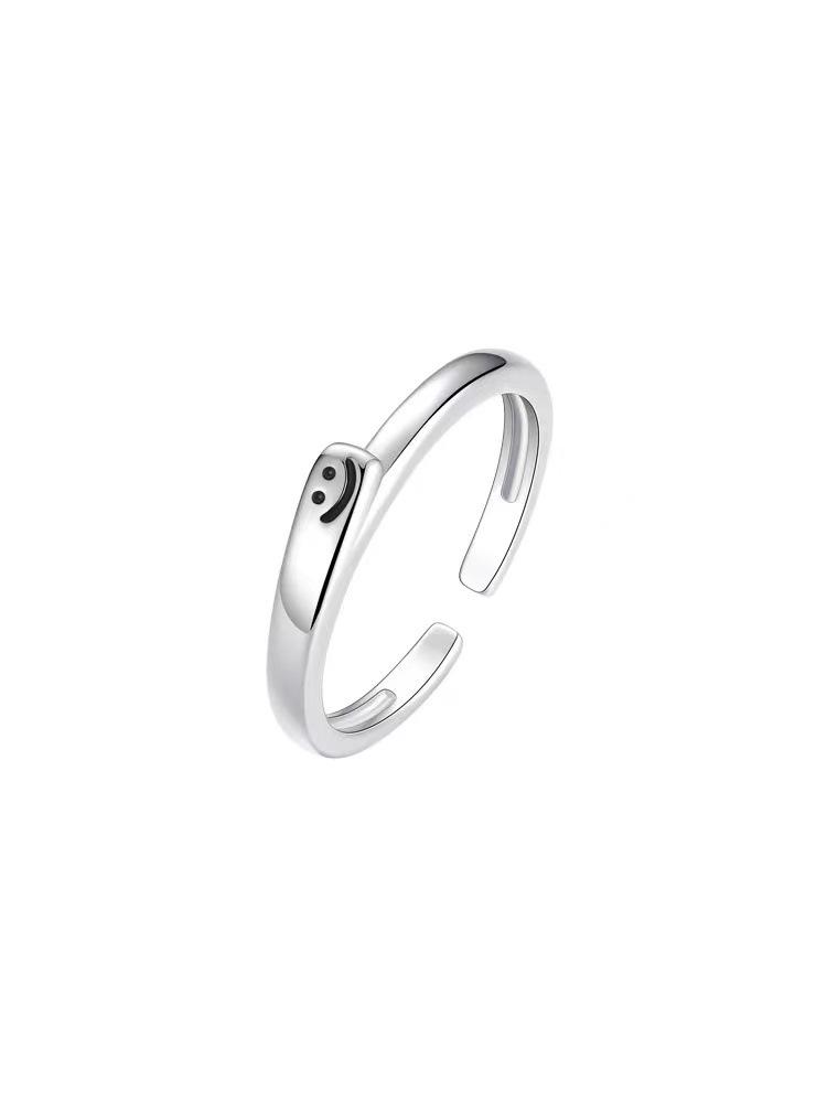 925 Silver Plated Smiling Face Ring: Chic, Minimalist Design for Women & Students - 2024