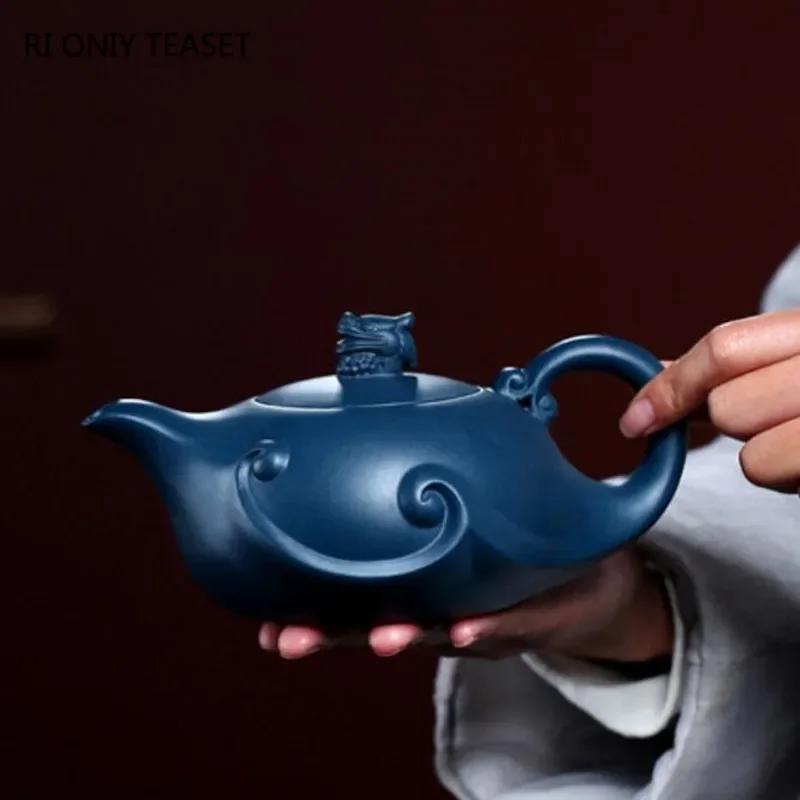 410ml Chinese Yixing Purple Clay Teapot Large Capacity Tea Pot Famous Handmade Raw Ore Azure Mud Kettle Customized Zisha Tea Set