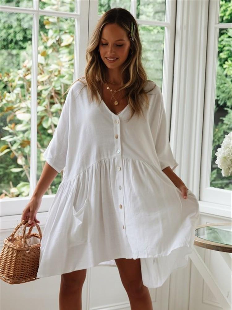 European & American Cotton Bamboo Pocket Swimsuit Cover-up