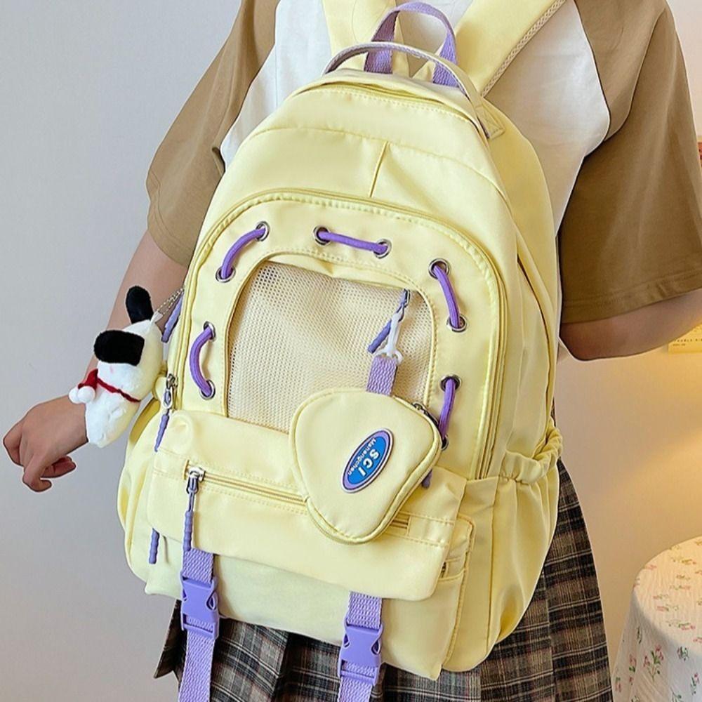 

Nylon Laptop Backpack Puppy Pendant Travel Bag Trendy Large Capacity Bag Girl