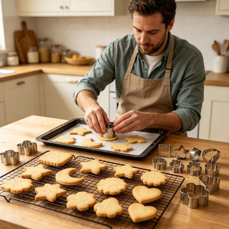 6 Piece Stainless Steel Cookie Cutters Set with Heart Flower Moon Star Square and Scalloped Round Shape, Easy Cleaning Baking Tool for Cookie and