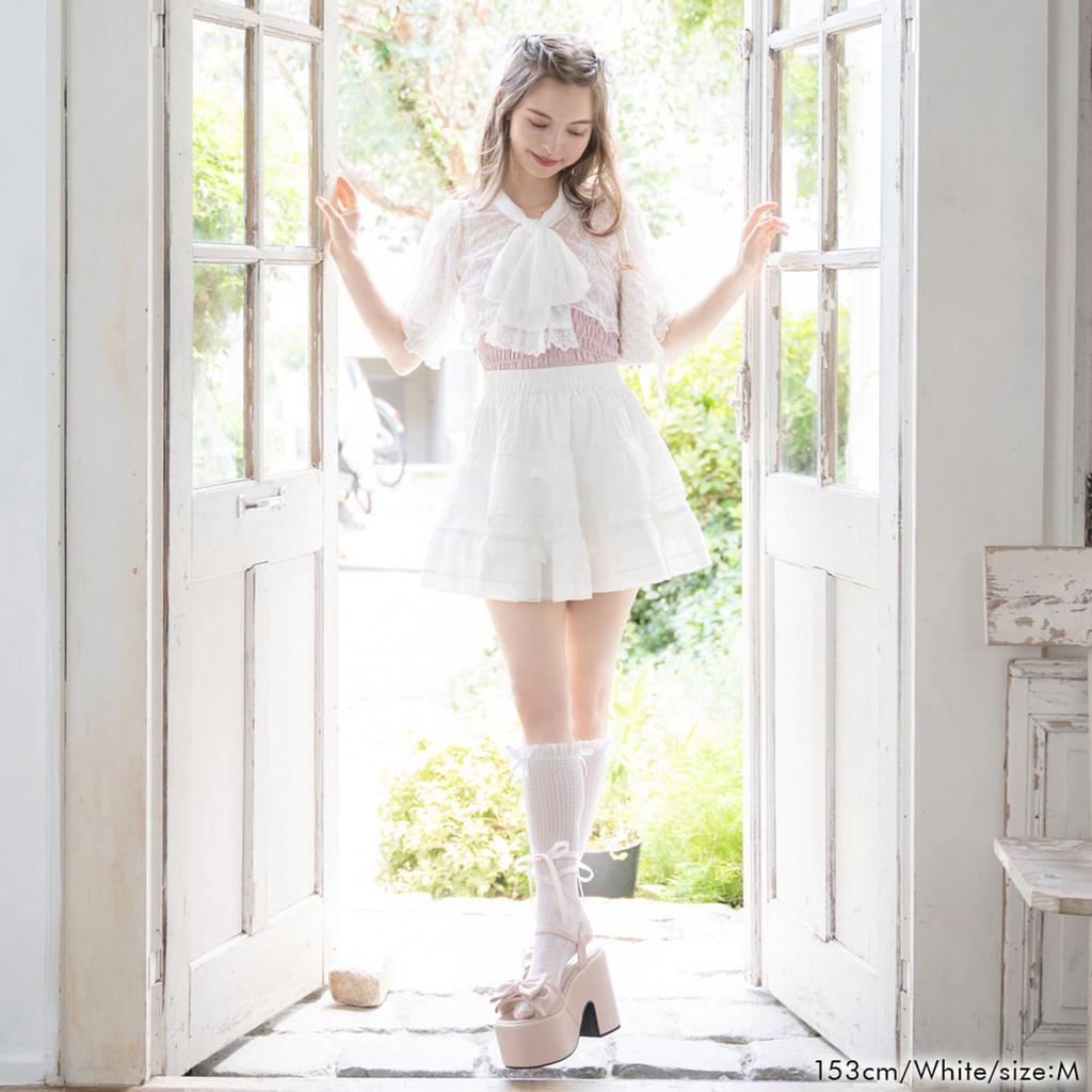 Yumetenbou Tiered Frill Ballerina Skirt, Mini Skirt, Flared Skirt, Women's, French Girly