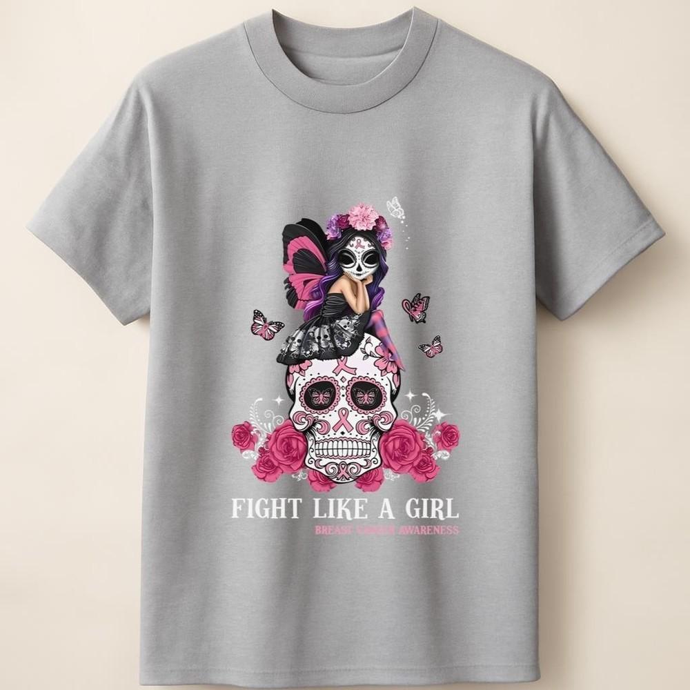Fight Like A Girl Skeleton Art with Floral Ribbon Awareness Design Unisex TShirt Unisex T-Shirt XXXXL