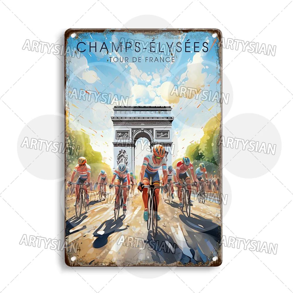 Tour de France Cycling Metal Sign Alpe d’Huez Mont Ventoux Le Jura Auvergne Mont Blanc Champs-Élysées Col du Tourmalet NICE
