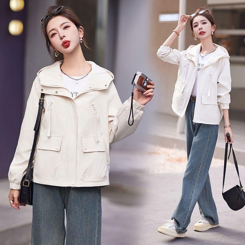 Plus Size Casual Hooded Short Coat Women's Spring Style Small Size Match All Early Autumn Windbreaker Jacket Korean Style
