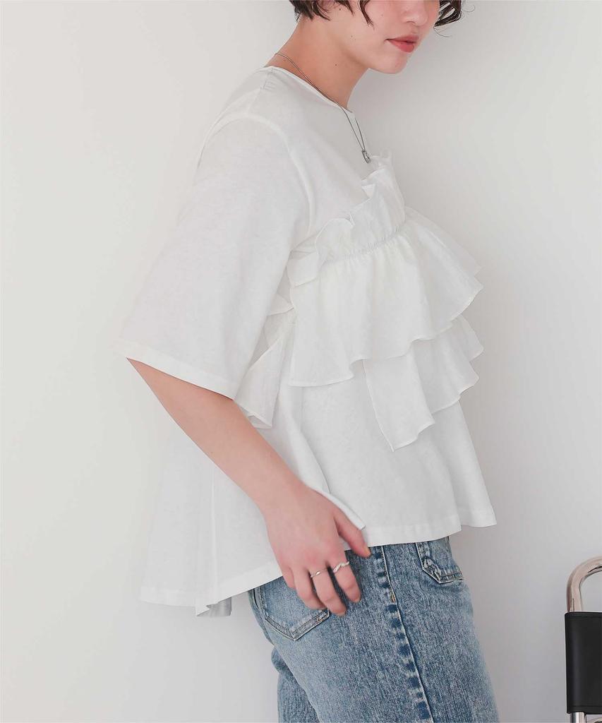 Titibait Asymmetrical Gathered Ruffle Docking Top Size (AFXP4333), Women's, Small, Off-White