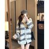 Lazy wind women's top contrasting striped long-sleeved sweater jacket women's autumn loose hooded knitted cardigan