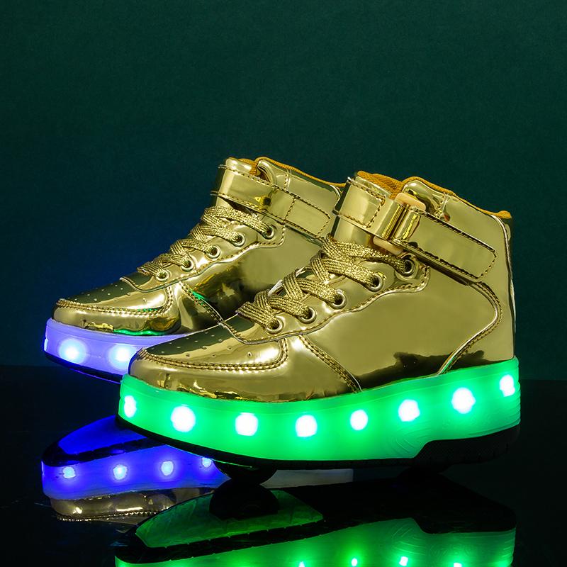 Dzieci mogą zdemontować dwukołowe buty sportowe SUB z lampką ładującą Slip Wheel Slip Boy Luminous Trampki