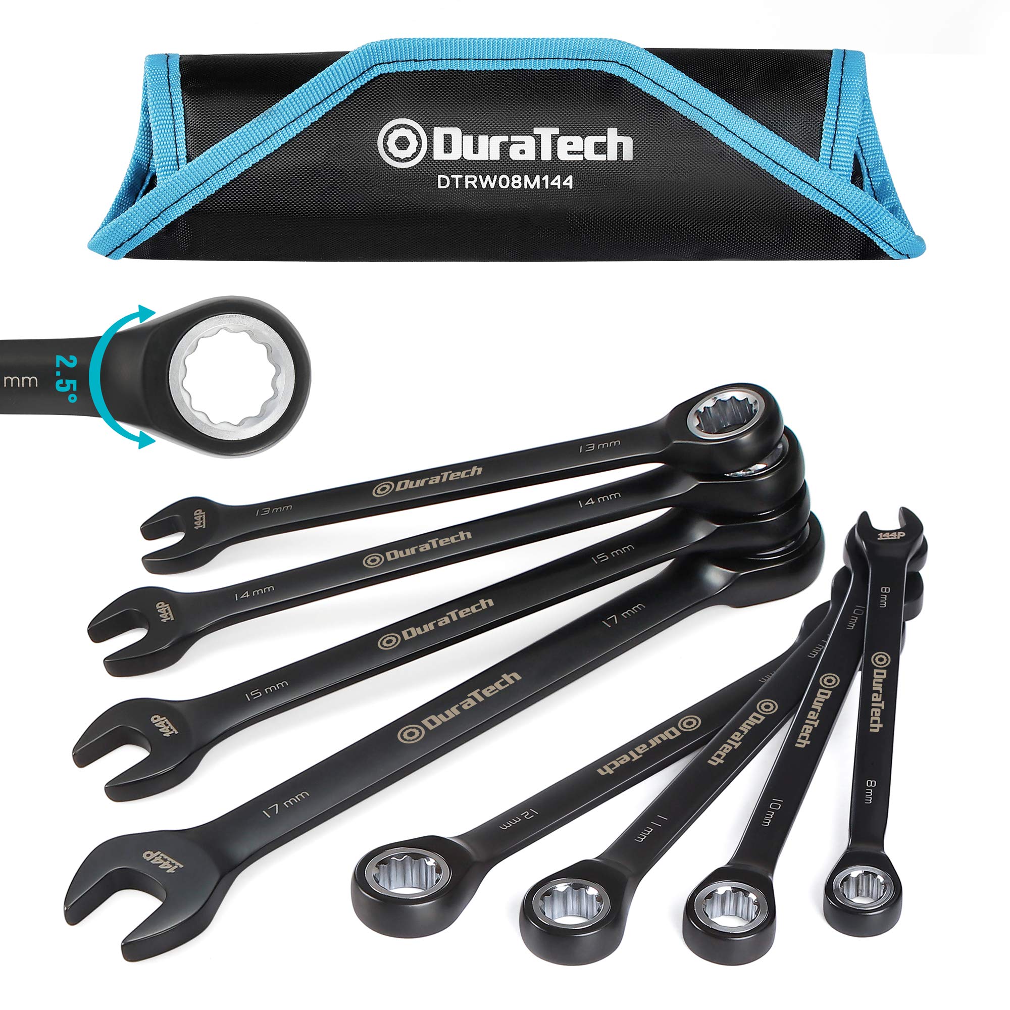 

DURATECH Combination Wrench Ratchet Wrench Black Chrome Storage Bag Set Set, 144-Gear Ratchet, 8-17mm, CR-V Model, Plated, Assembly, DIY, Included, чёрный