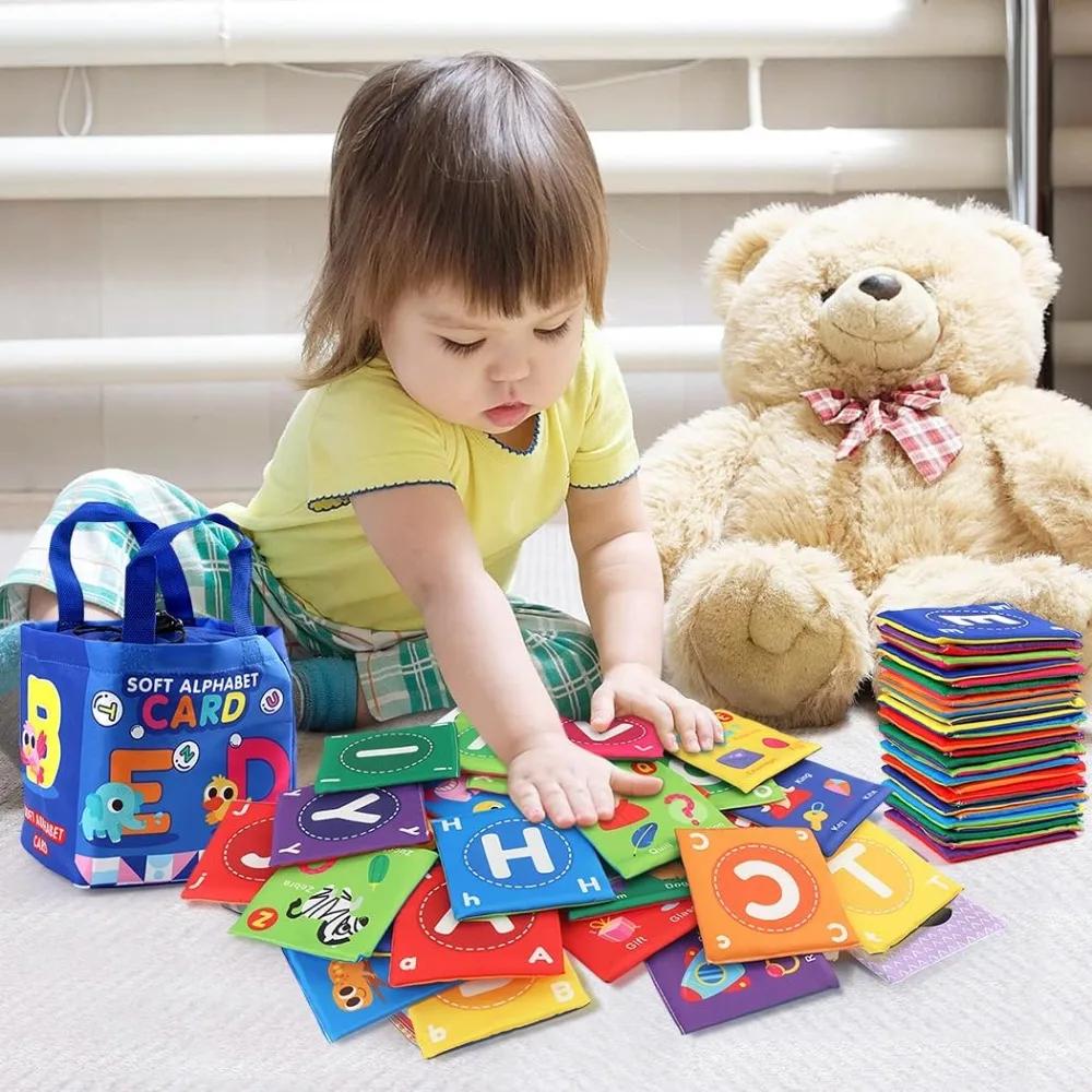 Baby Soft Alphabet Cards ABC Learning Flash Cards with Storage Bag Soft Letter Number Early Educational Toy for Infants Toddlers