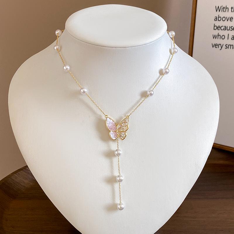 

Ожерелье с подвеской-кисточкой в виде бабочки и жемчугом: Элегантная высококлассная ключичная цепочка для женщин