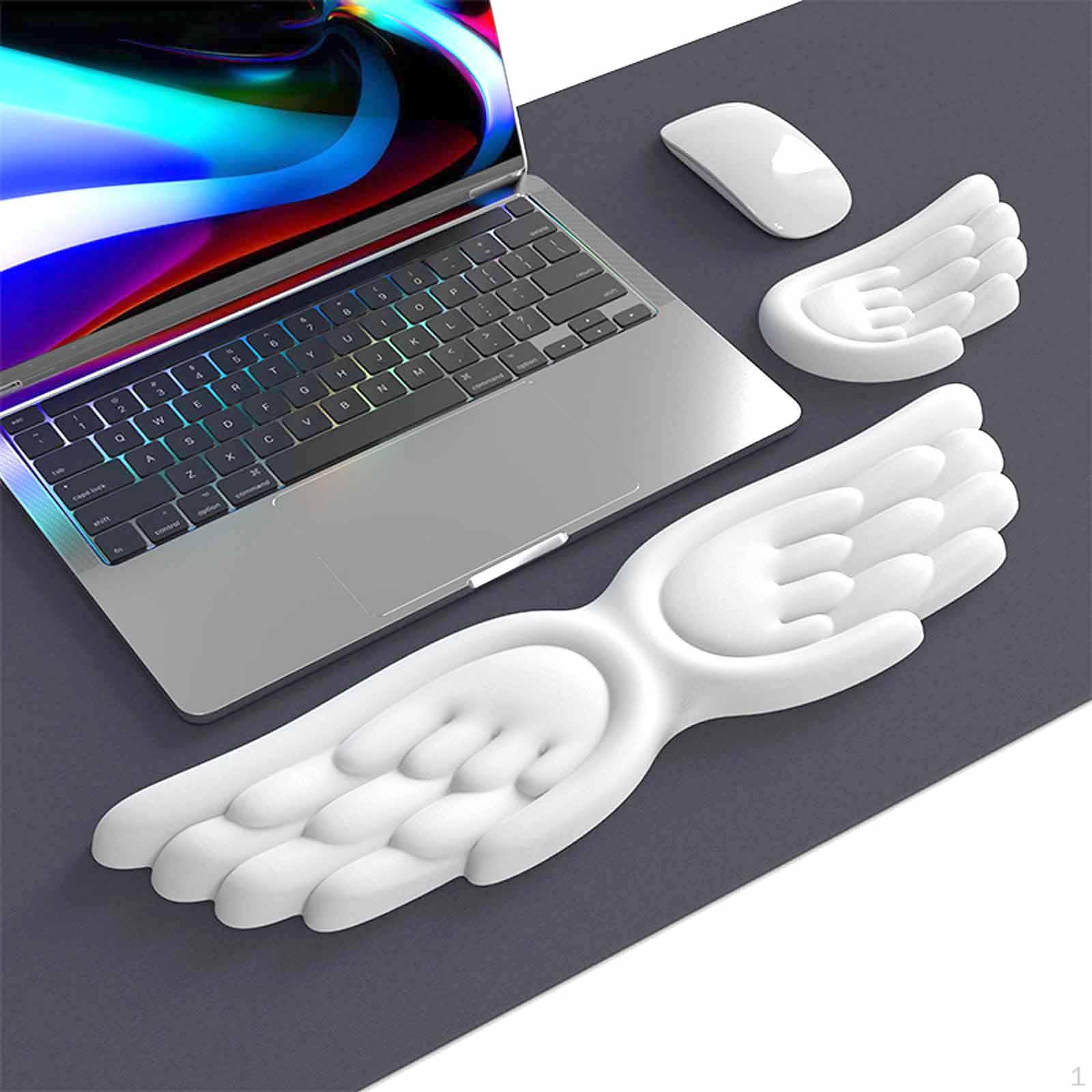 

Angel Wing Keyboard Mice Wrist Computer Arm Rest Nonslip Coaster Cushion for Game Typing Office White