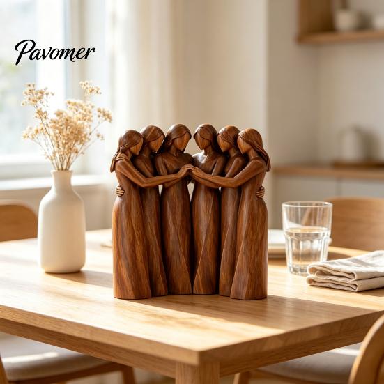 Handcrafted Wooden Statues Sisterhood Figurine, Friendship Sculpture for Living Room Home Decor Accents Bedroom Tabletop Ornament, Warm Gift
