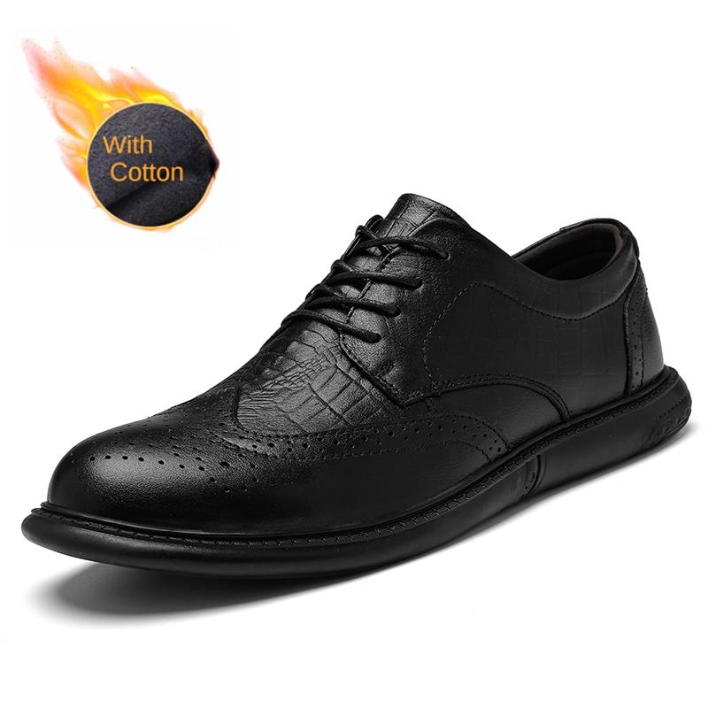 Fashion Classic Brand Men's Genuine Leather Shoes Autumn Winter Cotton Work Shoes Men's Outdoor Casual Shoes Business Low Top Shoes