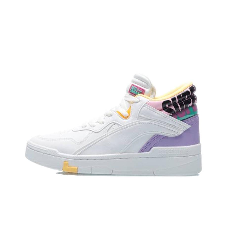 Li Ning Superwave Mid Casual High-Top Sneakers Damen-Sneakers Weiß Lila AGCQ238-3