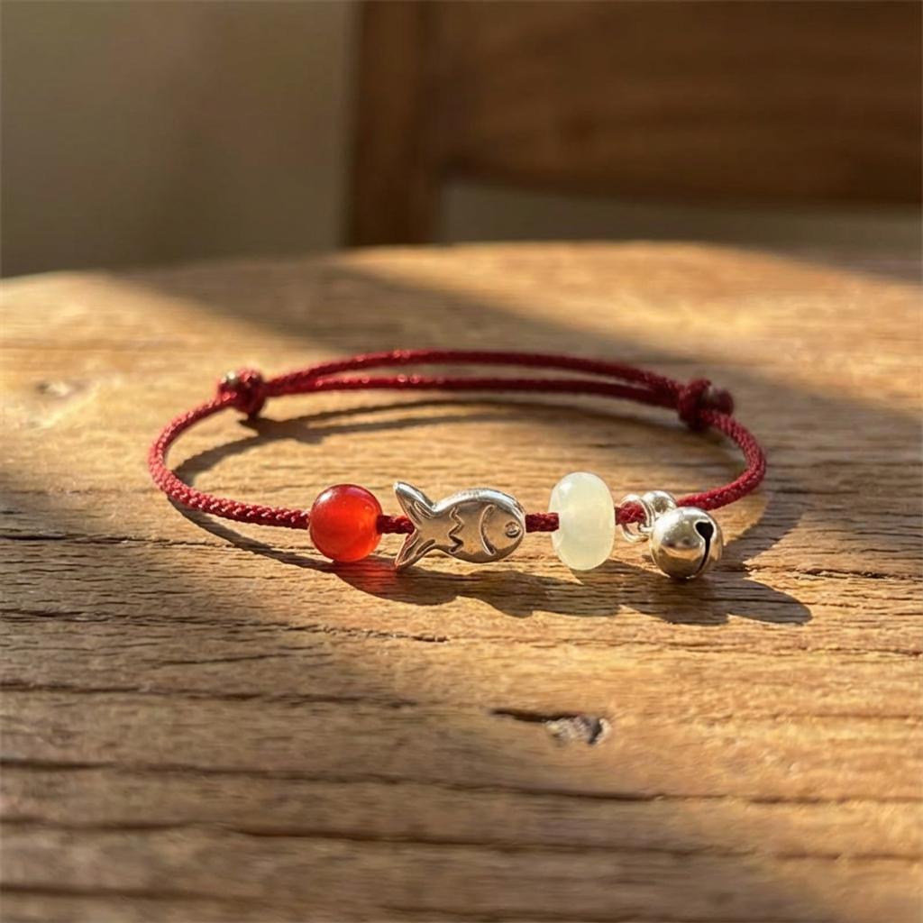 Minimalist Dainty Red Cord Bracelet for Women Cute Small Fish Red Bead Adjustable Waterproof Friendship Wristband Jewelry Gift