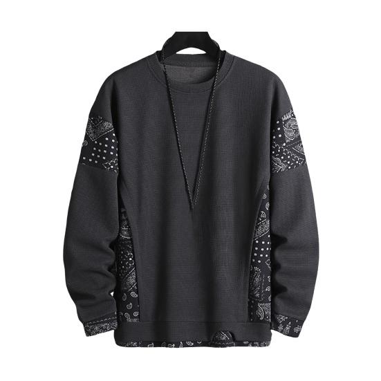 

Мужская повседневная толстовка с вафельным дизайном, поддельный двухкомпонентный топ с длинными рукавами и круглым вырезом, пуловер для уличной вечеринки M темно-серого