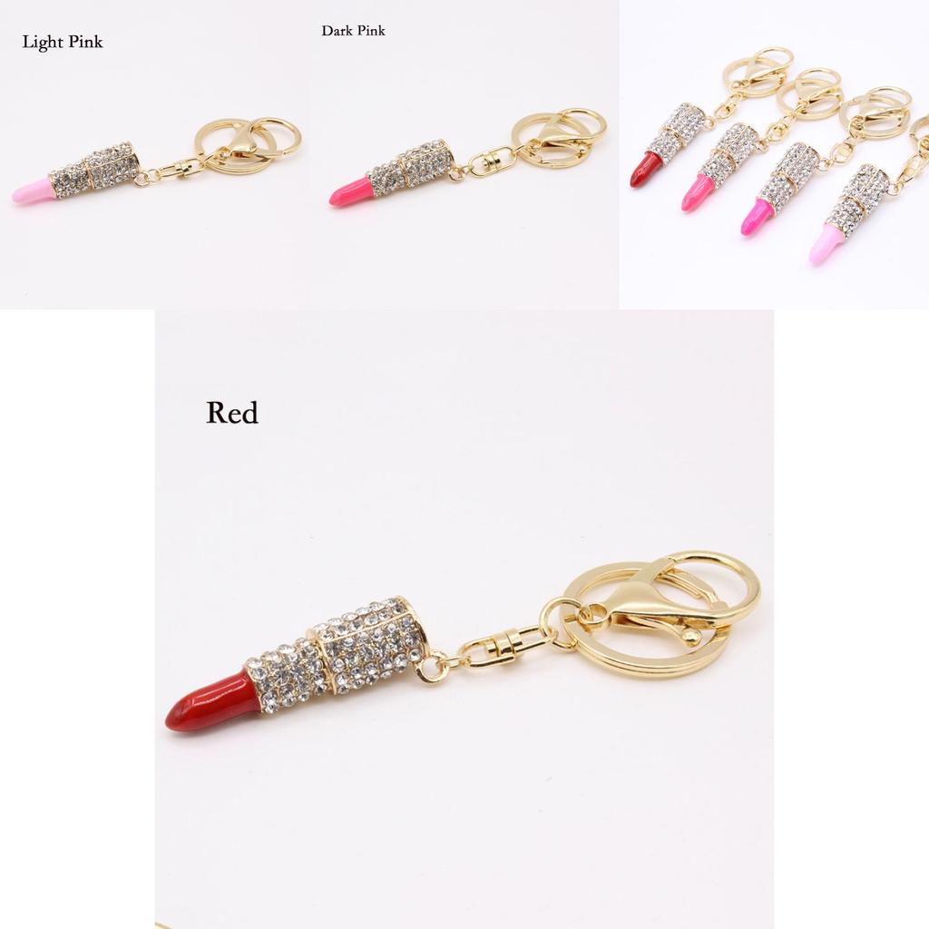 Elegant Crystal Rhinestone Lipstick Keyring Charm With Premium Zinc Alloy Build