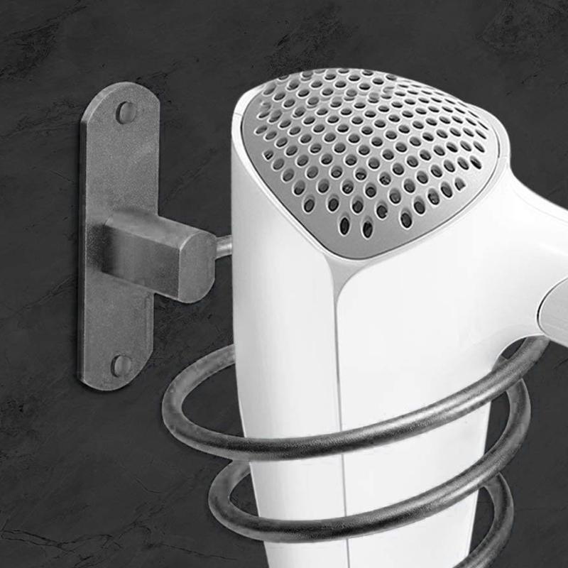 Wall Storage Hair Dryer Holder Aluminum Rack for Bathroom Use with Front Opening and Daily Counter Space Saving Design