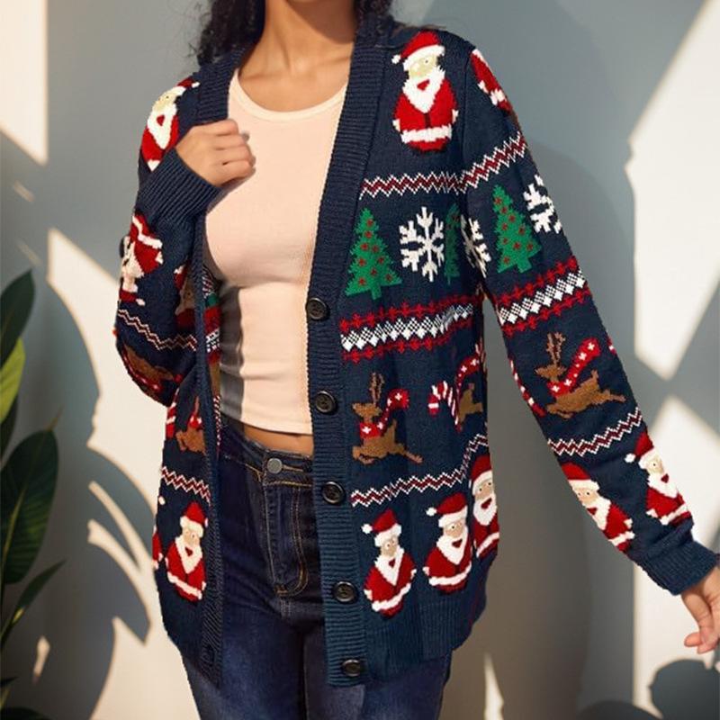 Fashionable Lazy Style Loose Long Sleeve Sweater Knitted Cardigan Women's Vintage Forest Style V-Neck Sweater