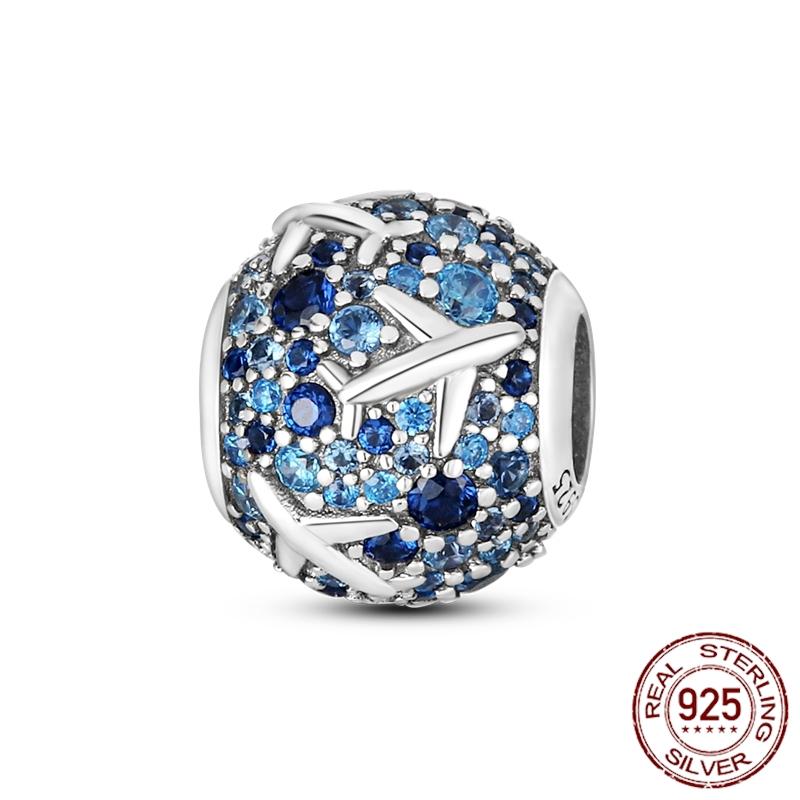 Mula Koppar Blå Resa Flygplan Berlocker Hänge Pärlor Passar Originalpan Armband Smycken För Kvinnor Diy Gåva