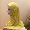 Elastic Children Hijabs Solid Flowers Head Islamic Scarf Shawls  2 To 7 Years Girls