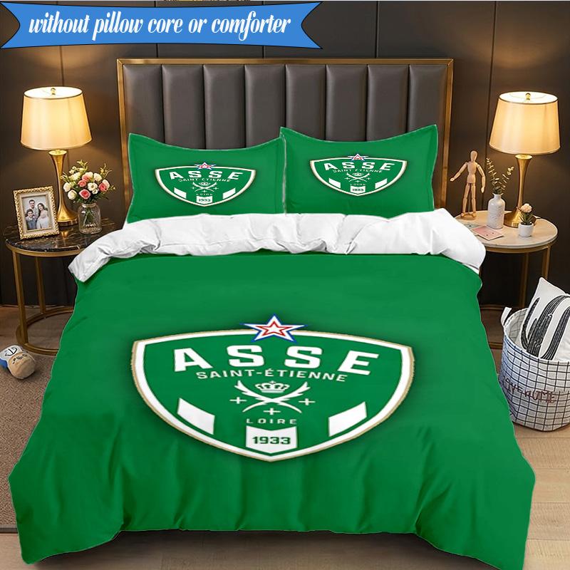 3PCS Asse Saint-etienne Crest Bedding Set 2D Printing (Includes 1 Duvet Cover + 2 Pillowcases Coreless), Bedroom decor,Fan gift