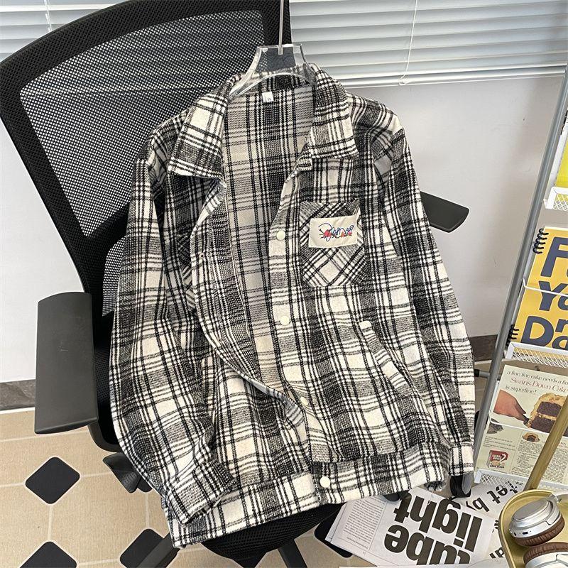 Kariertes Gebürstetes Damenhemd Umlegekragen mit Tasche Knopfhemden Klassisch Herbst Damen Basic Lässig Patch Bluse Top