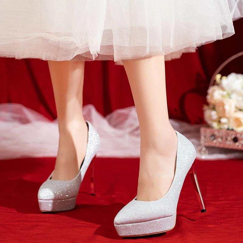 Mote Dame Pumps Mote Sexy Høye Hæler Fest Plattform Tynne Hæler Superhøye Slip-on Sko Dame Lettvekt Bryllupssko Brud