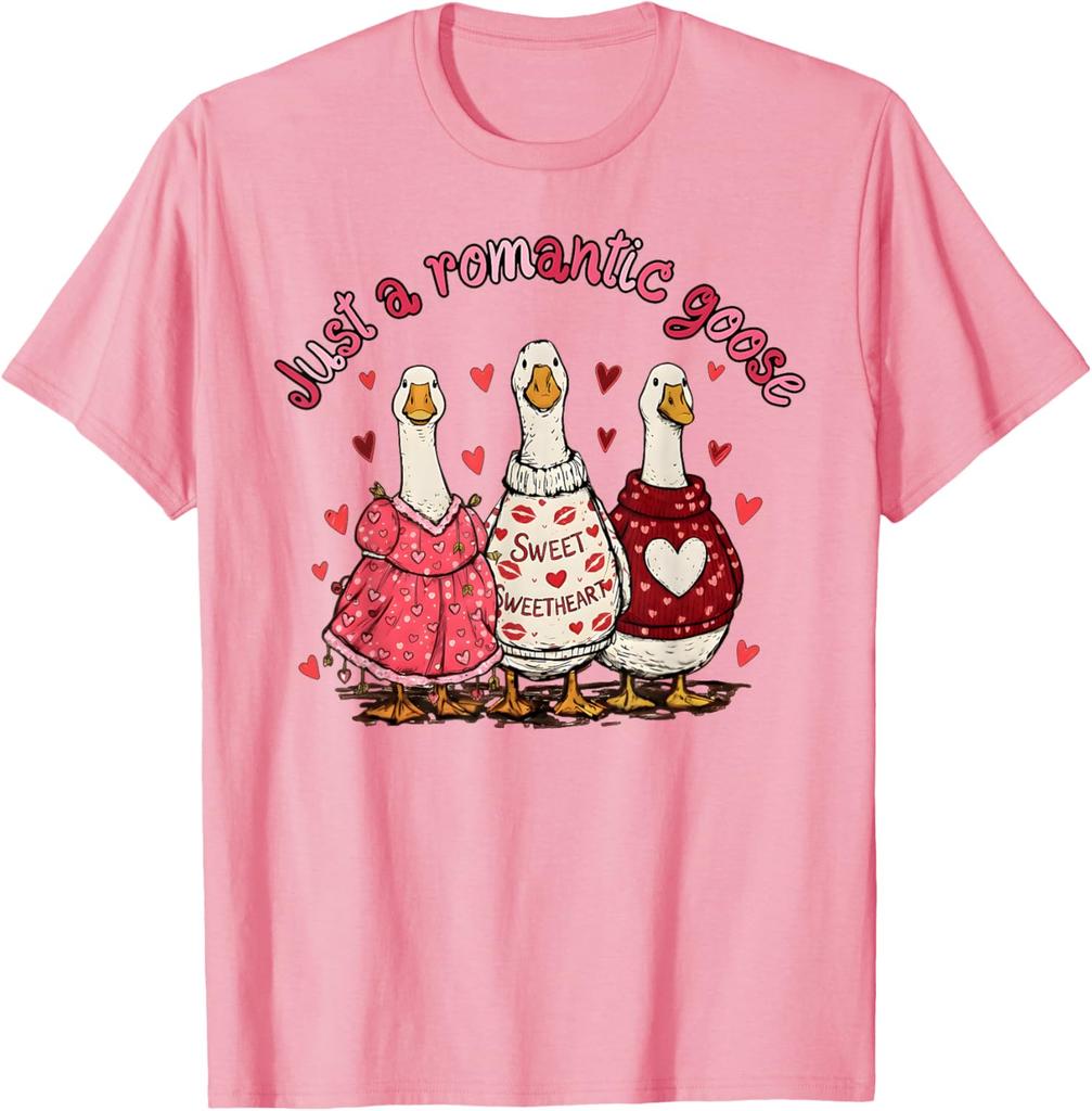 Romantische Gans Valentinstag Lustige Gans Grafik T-Shirt Lässiges Baumwoll Kurzarm T-Shirt