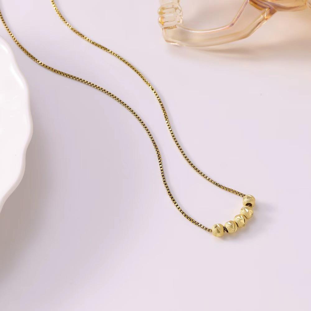 Women's Titanium Steel Five Blessings Necklace - Fashionable Luxury Clavicle Chain with Lucky Bead Pendant