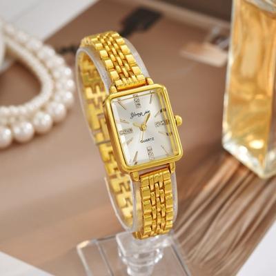 Luxury Ladies Fashion Quartz Watch Simple Scale Square Quality Gold Plated Women Watches Business Stainless Steel Folding Clock