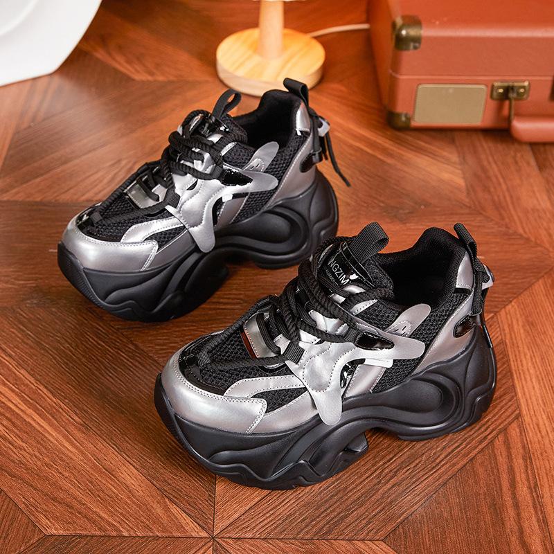 Thick-soled dad shoes women's 2025 spring and autumn new breathable casual shoes popular versatile muffin bottom heightening women's shoes tide