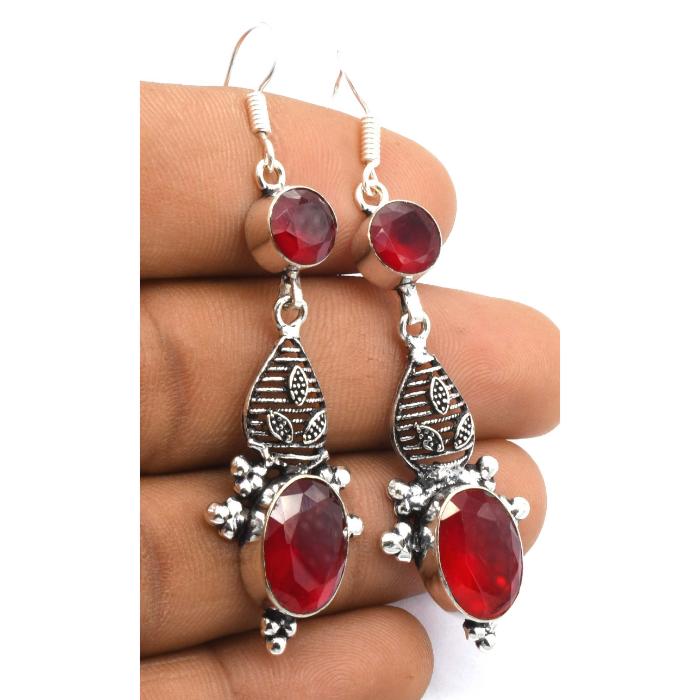 Garnet Gemstone Ethnic Handmade Drop Dengle Earring Jewelry ER 375