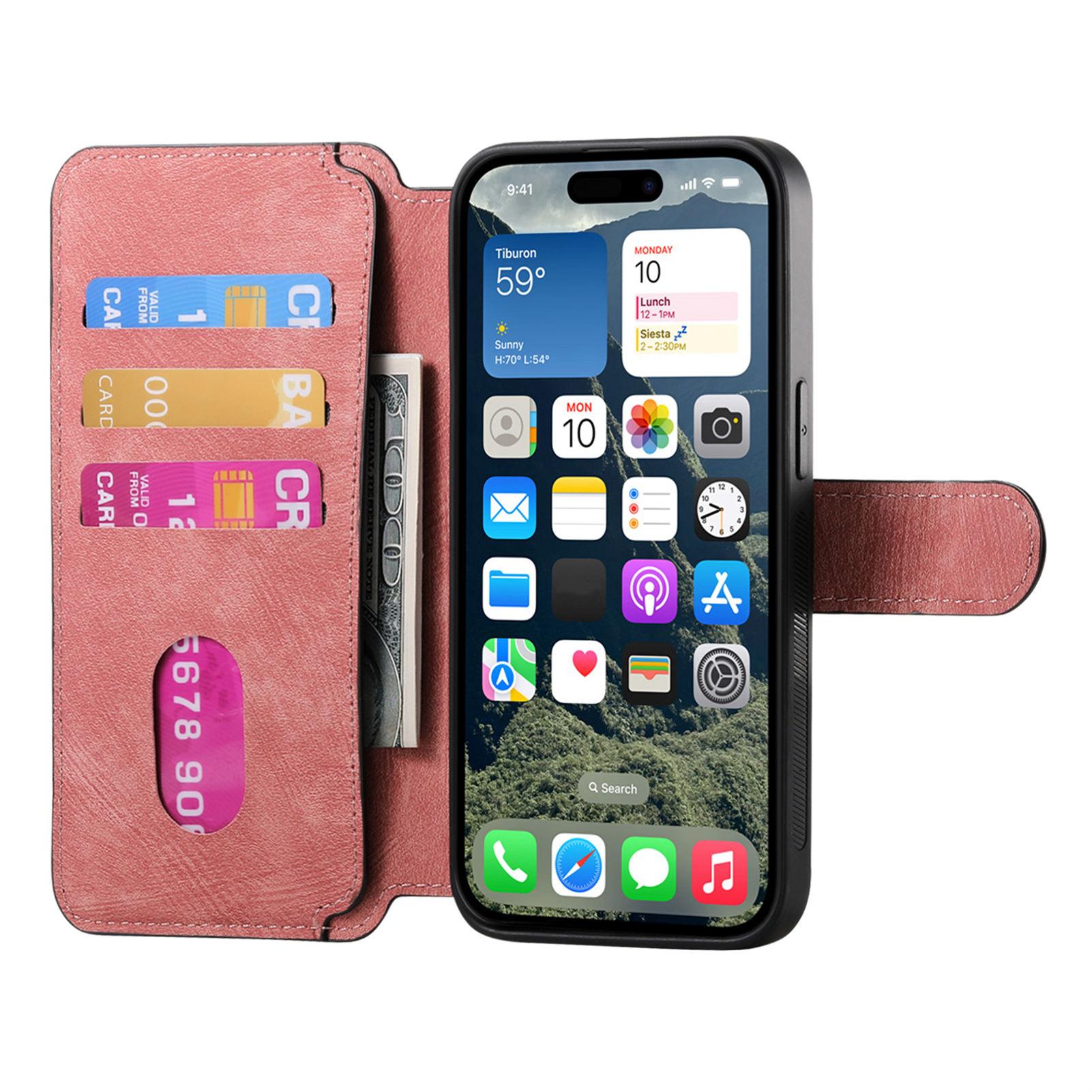 

For iPhone 16 Plus Magnetic Case CASENEO Detachable Leather Phone Wallet Cover Pink