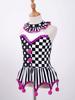 Girls Circus Clown Costume Halter Neck Sleeveless Plaid Polka Dots Stripes Print Sequins Pompoms Dress