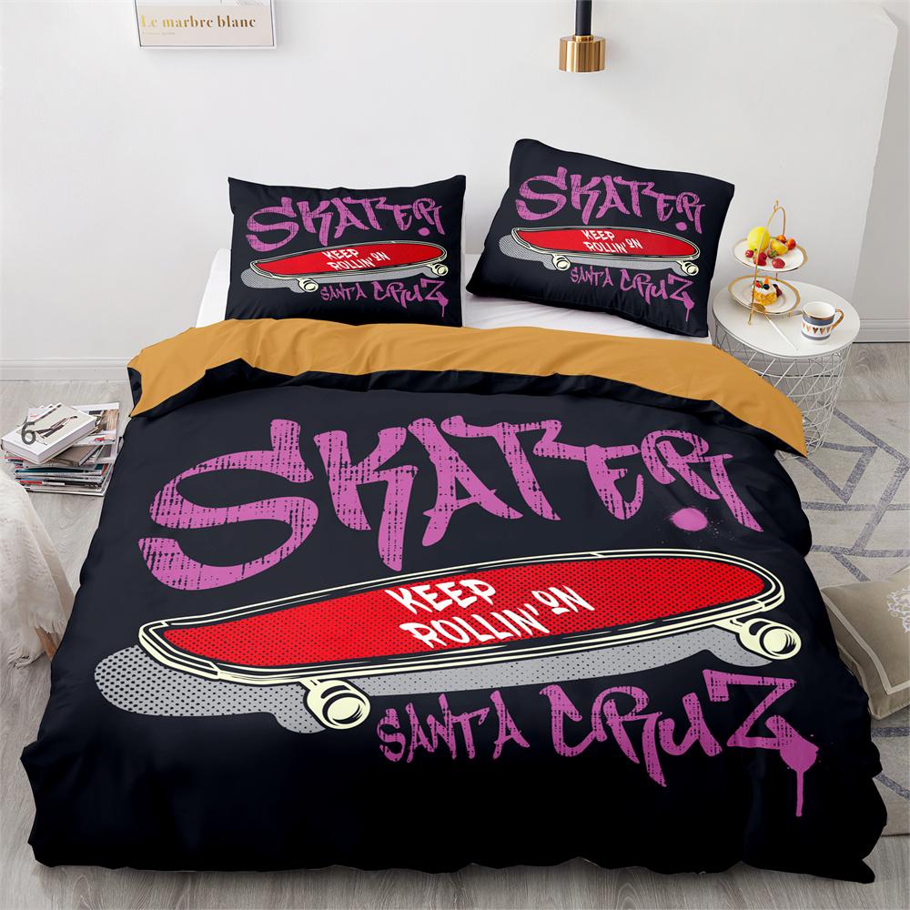 Skateboard Bedding Set Full Size 3D Santa Claus Polyester Duvet Cover Skateboard Comforter Cover Hip Hop Style King Twin Size