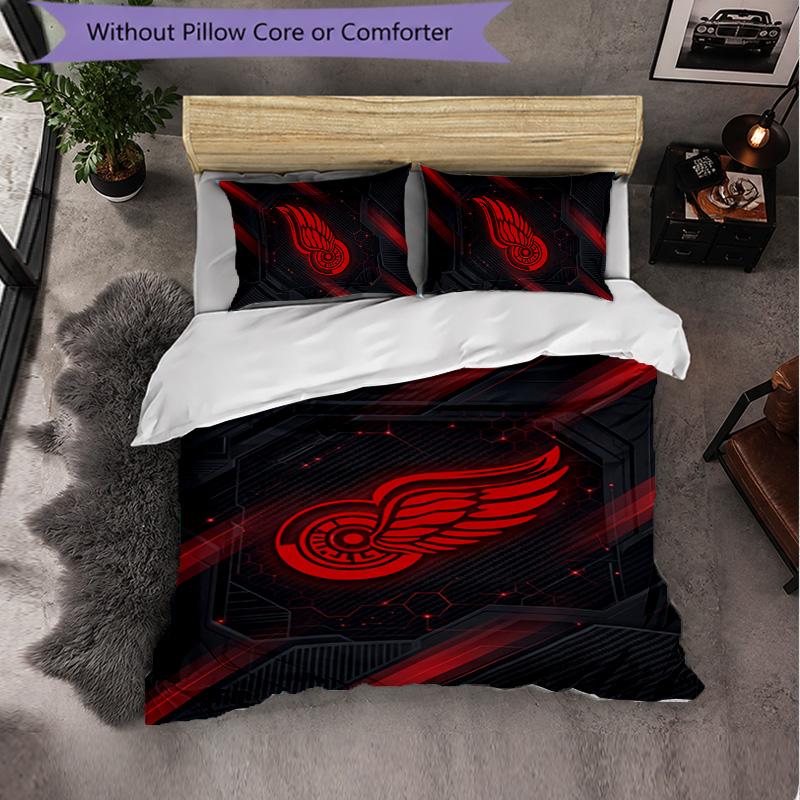 Set Biancheria da Letto in Microfibra con Motivo Detroit Red Wings 3 Pezzi Copripiumino Decorativo per Camera da Letto Uso Domestico