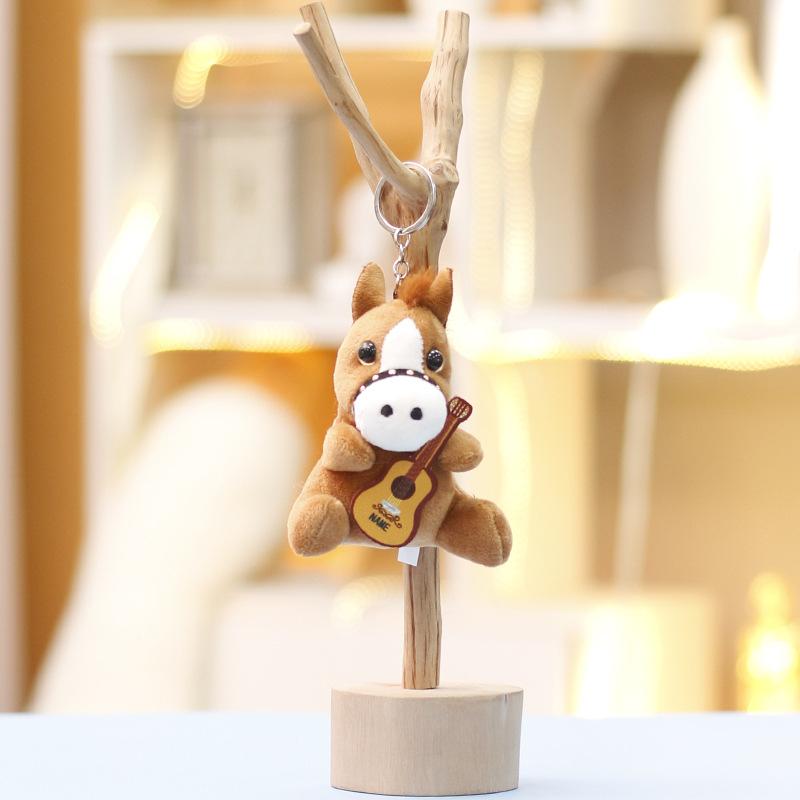 Plush Pony Mini Keychain Animal Keyring With Guitar For Girls Gift And Bag Decor